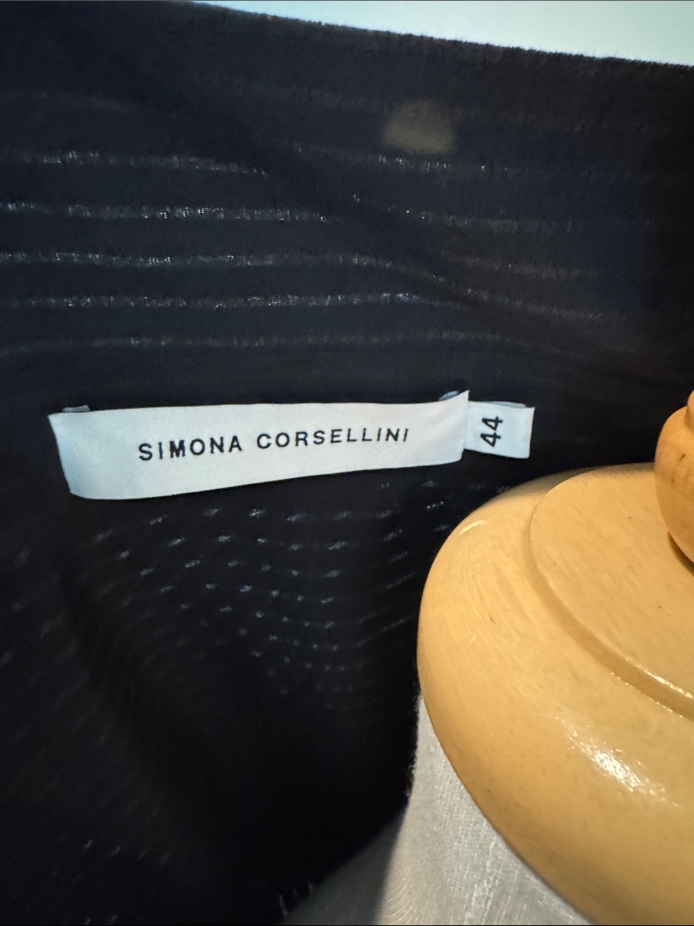 Simona Corsellini Navy Gold Metallic Pinstripe Snap Button Shirt Dress Tie 44 - Picture 11 of 14